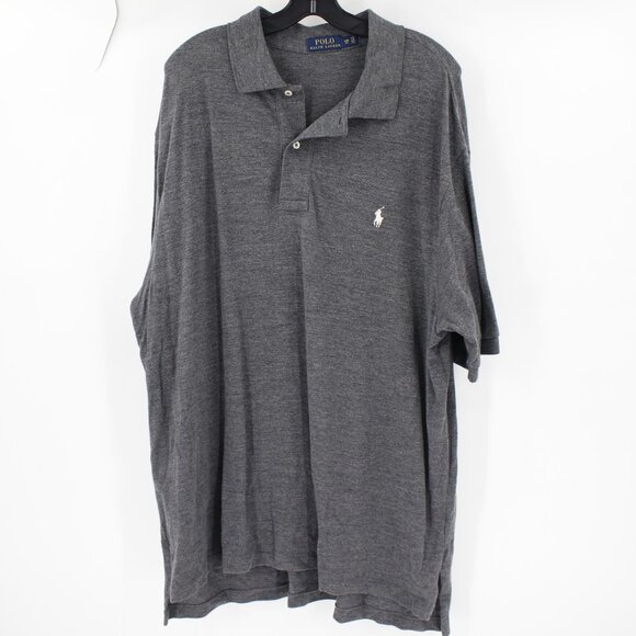 Polo ralph Lauren shirt men's 2XB big Polo short sleeve gray cotton white pony - Picture 1 of 10